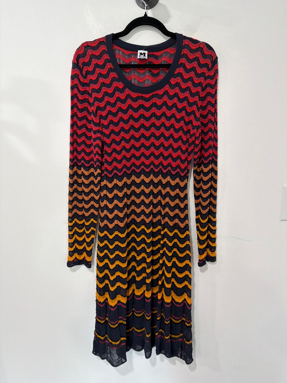 Missoni Dress Chevron Long Sleeve Red Blue Yellow Multi Size 46(L)